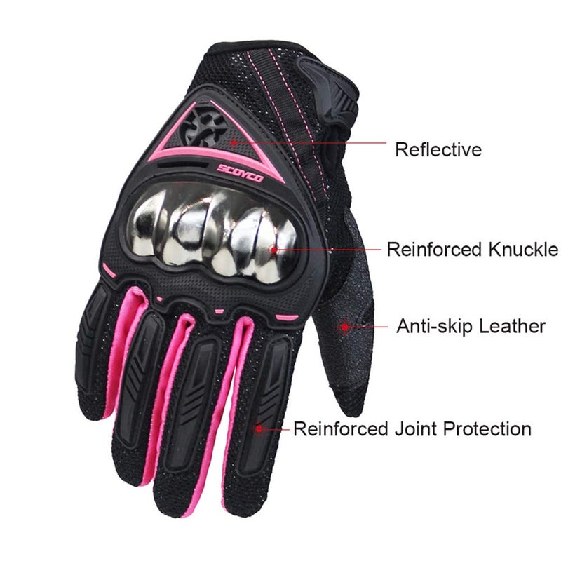 Scoyco Woman Motorcycle Gloves Touch Screen Armor Breathable Female Glove Anti-Skid MBX/MTB/ATV Sport Pink Dirt Bike Gloves (Pink, M) - Image 4